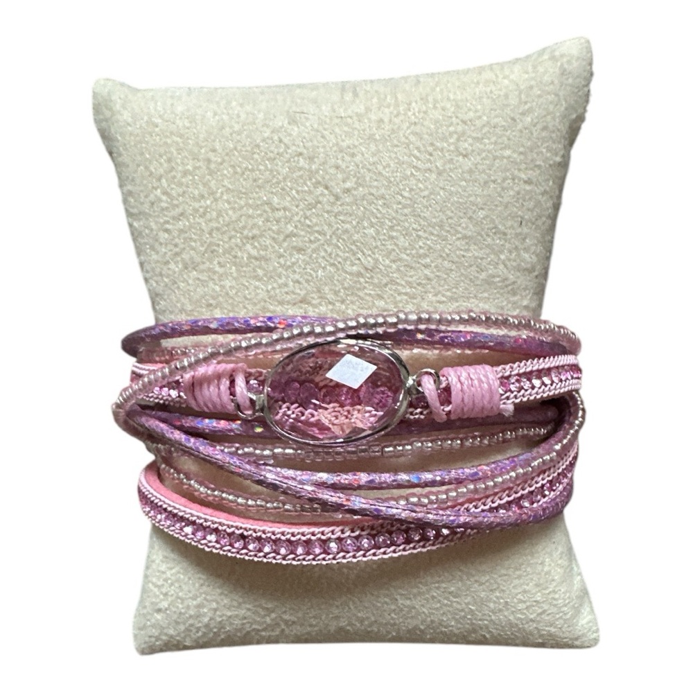 Pink Mixed Media Wrap Around Bracelet, New